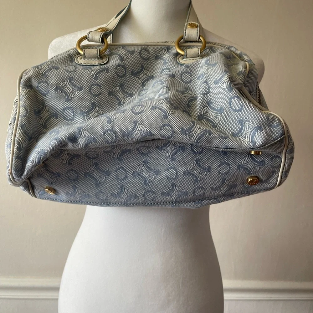 CELINE C Macadam Canvas Hand Bag Light Blue - Picture 6 of 14